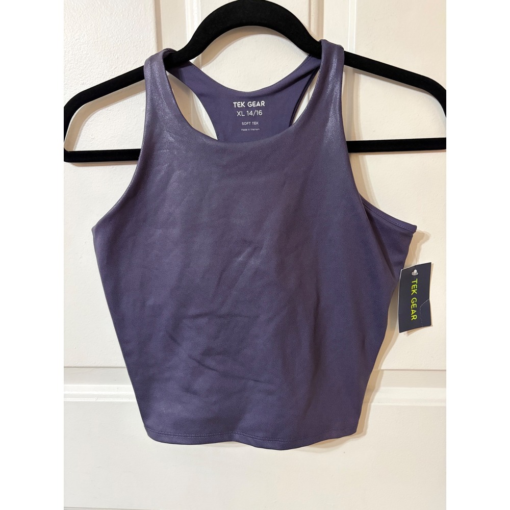 Tek Gear | Metallic Racerback Crop Tank | XL 14/16 || Purple|